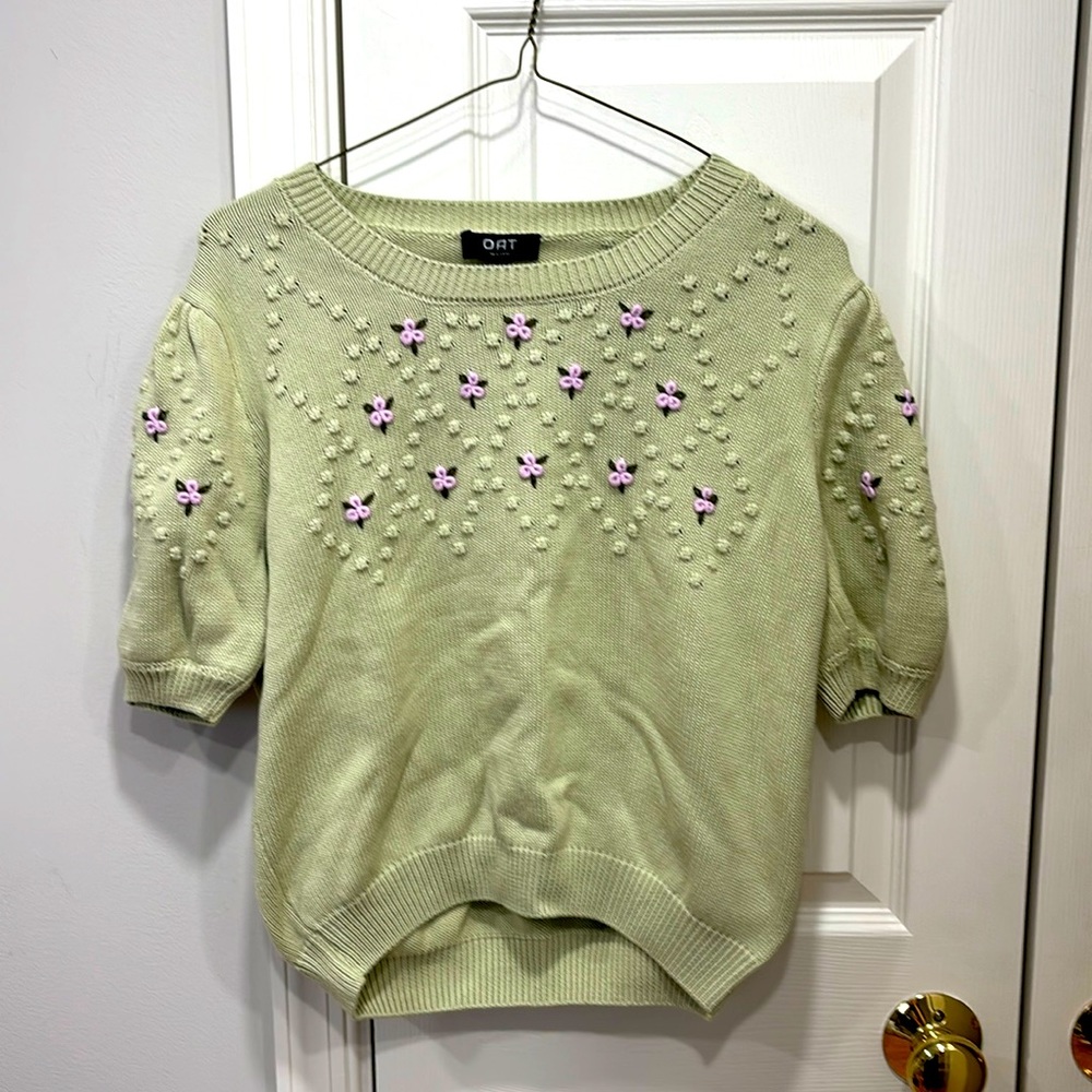 OAT NEW YORK Green Short-sleeve Knit Pull-on Cropped Sweater